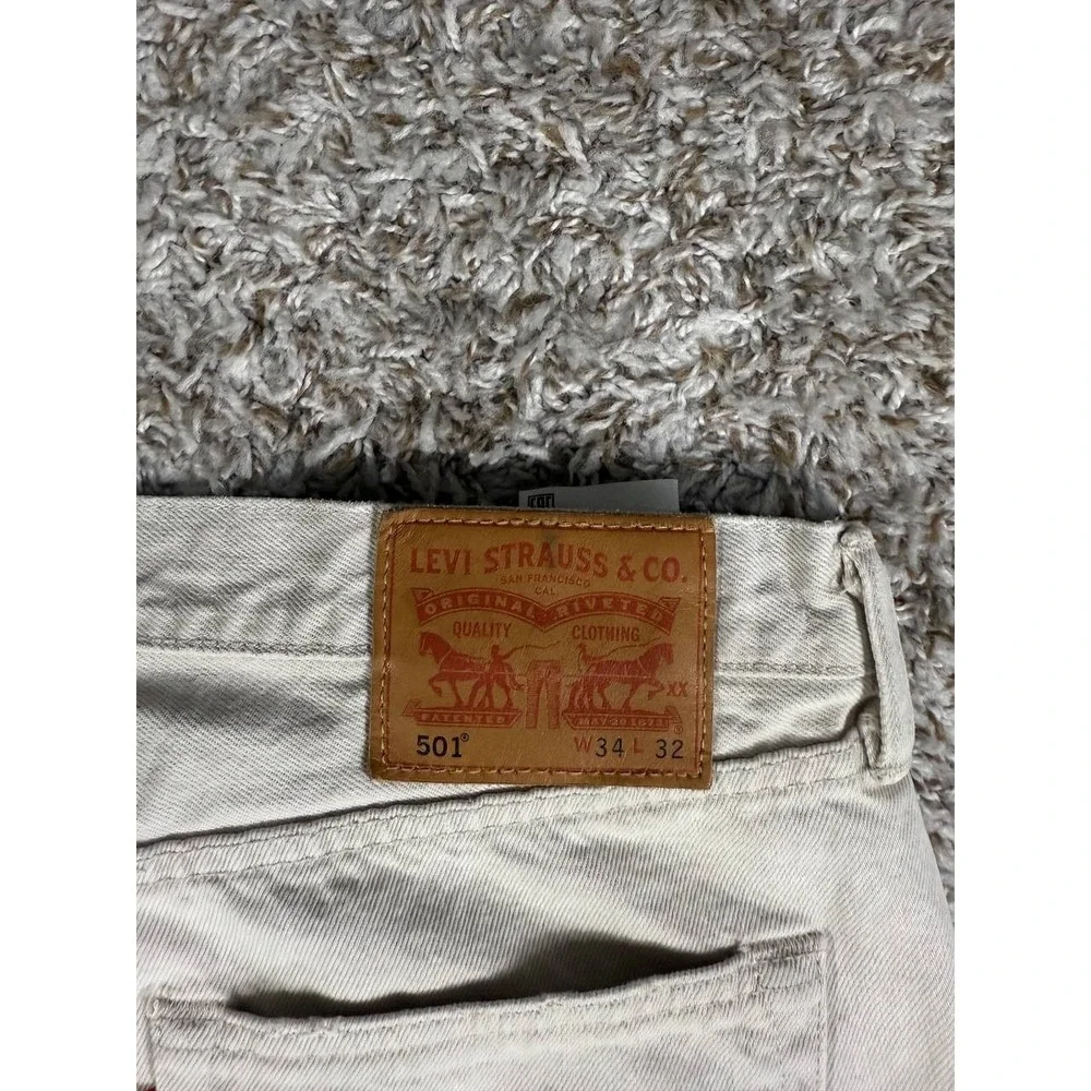 Levi's 501 Distressed Patchwork Denim Light Gray Jeans Men's Size 34x32